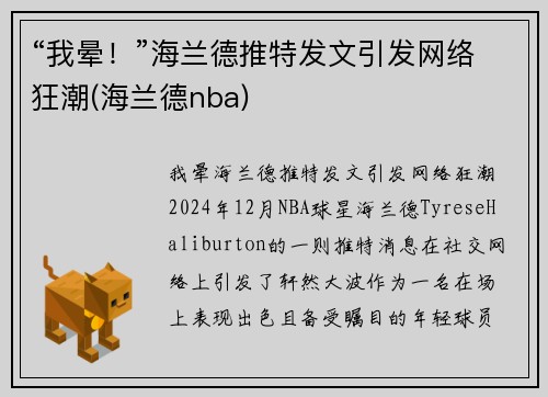 “我晕！”海兰德推特发文引发网络狂潮(海兰德nba)