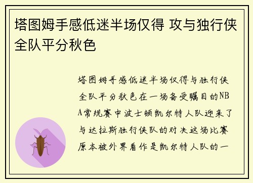 塔图姆手感低迷半场仅得 攻与独行侠全队平分秋色