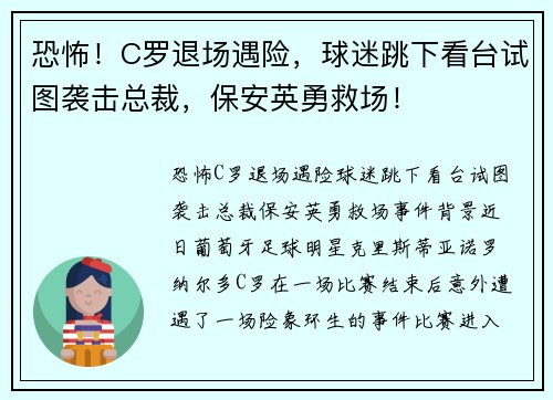恐怖！C罗退场遇险，球迷跳下看台试图袭击总裁，保安英勇救场！