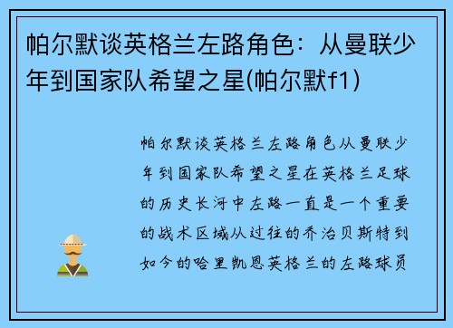 帕尔默谈英格兰左路角色：从曼联少年到国家队希望之星(帕尔默f1)